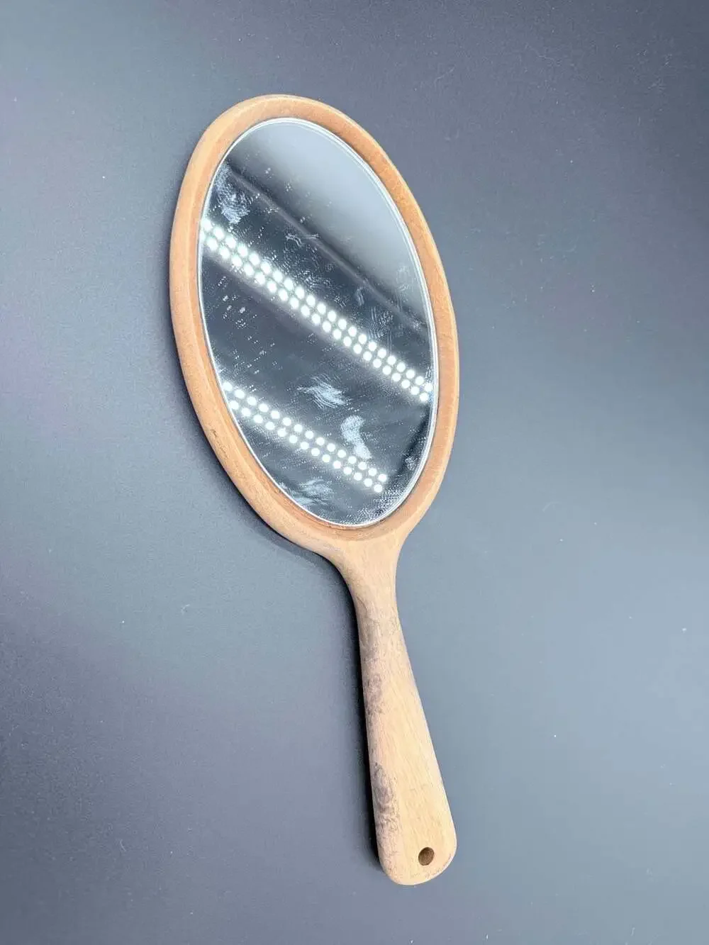 Vintage Oval Handheld Wooden Vanity Mirror